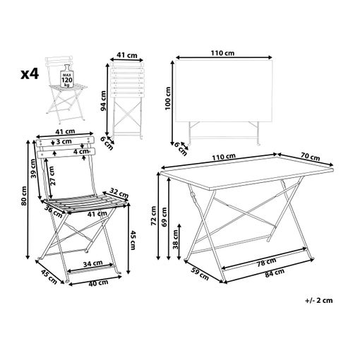 Salle à Manger De Jardin 4 Places Fiori Métal Rouge