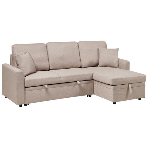 Canapé-lit D'angle 3 Places Nassjo Lin Synthétique Marron Clair Avec Rangement Côté Gauche