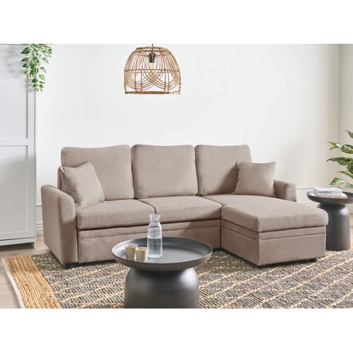 Canapé-lit D'angle 3 Places Nassjo Lin Synthétique Marron Clair Avec Rangement Côté Gauche