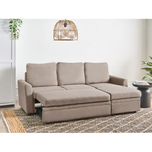 Canapé-lit D'angle 3 Places Nassjo Lin Synthétique Marron Clair Avec Rangement Côté Gauche