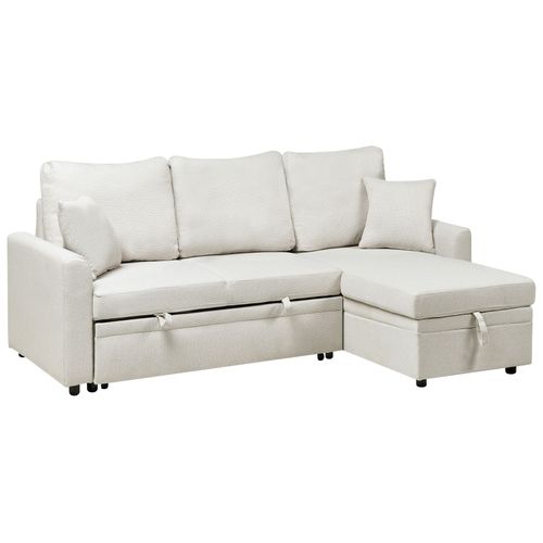 Canapé-lit D'angle 3 Places Nassjo Lin Synthétique Beige Clair Côté Gauche