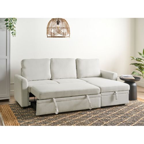 Canapé-lit D'angle 3 Places Nassjo Lin Synthétique Beige Clair Côté Gauche