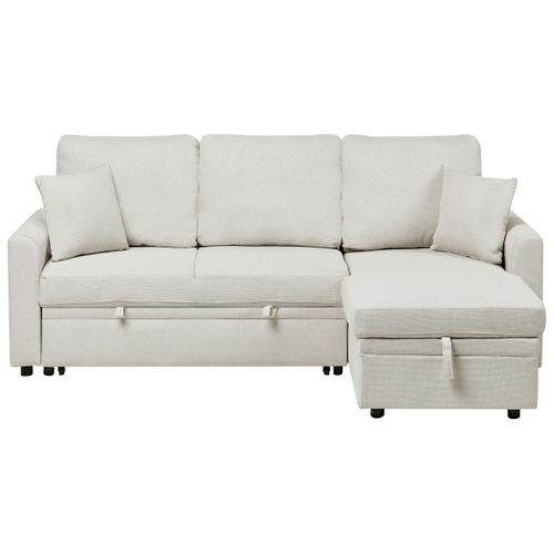 Canapé-lit D'angle 3 Places Nassjo Lin Synthétique Beige Clair Côté Gauche