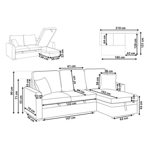 Canapé-lit D'angle 3 Places Nassjo Lin Synthétique Beige Clair Côté Gauche