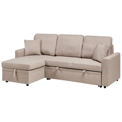 Canapé-lit D'angle 3 Places Nassjo Lin Synthétique Marron Clair Côté Droit