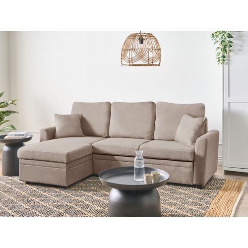 Canapé-lit D'angle 3 Places Nassjo Lin Synthétique Marron Clair Côté Droit