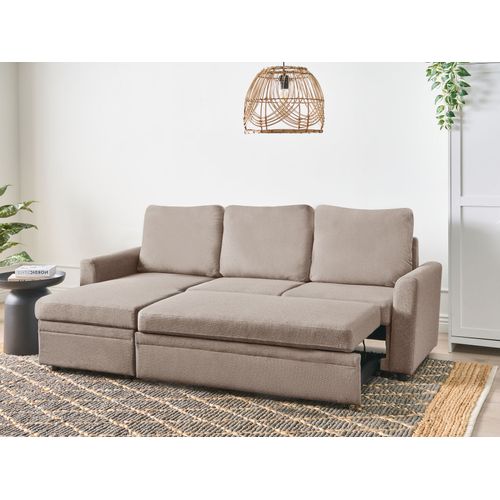 Canapé-lit D'angle 3 Places Nassjo Lin Synthétique Marron Clair Côté Droit