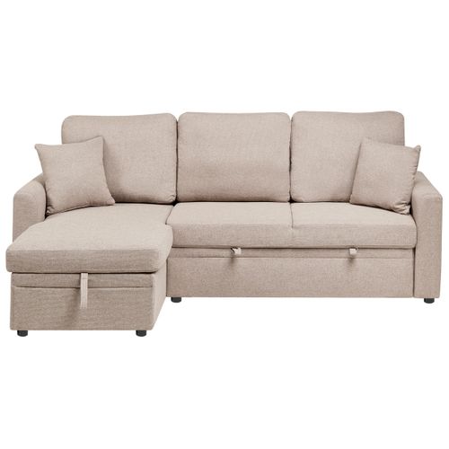 Canapé-lit D'angle 3 Places Nassjo Lin Synthétique Marron Clair Côté Droit