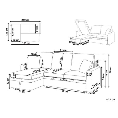 Canapé-lit D'angle 3 Places Nassjo Lin Synthétique Marron Clair Côté Droit