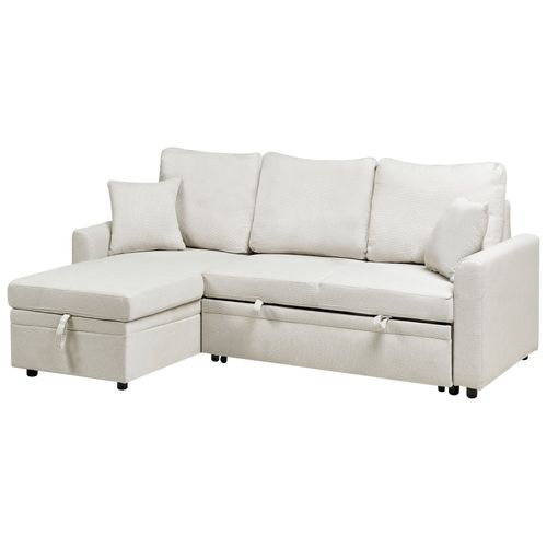 Canapé-lit D'angle 3 Places Nassjo Lin Synthétique Beige Clair Côté Droit