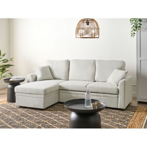 Canapé-lit D'angle 3 Places Nassjo Lin Synthétique Beige Clair Côté Droit