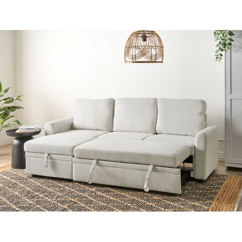 Canapé-lit D'angle 3 Places Nassjo Lin Synthétique Beige Clair Côté Droit