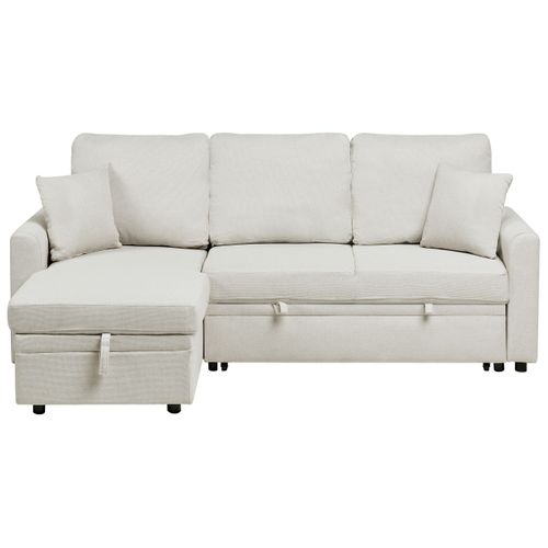 Canapé-lit D'angle 3 Places Nassjo Lin Synthétique Beige Clair Côté Droit