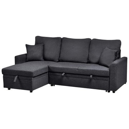 Canapé-lit D'angle 3 Places Nassjo Lin Synthétique Noir Côté Droit