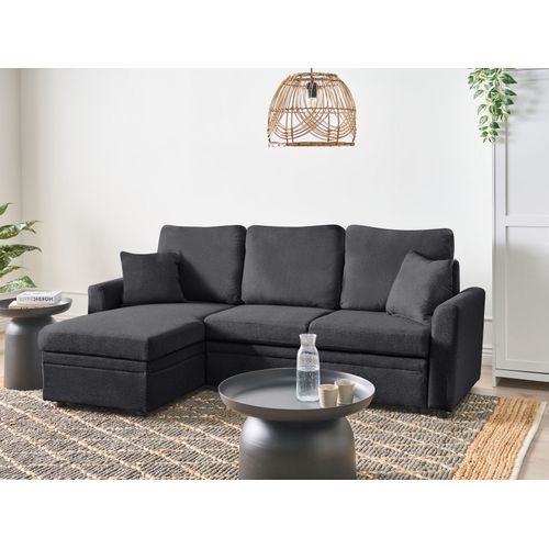 Canapé-lit D'angle 3 Places Nassjo Lin Synthétique Noir Côté Droit