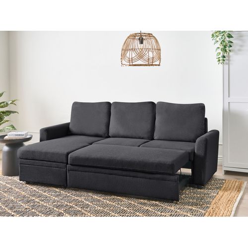 Canapé-lit D'angle 3 Places Nassjo Lin Synthétique Noir Côté Droit