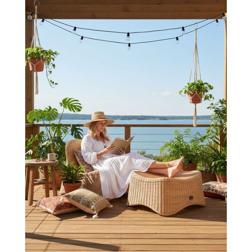 Fauteuil De Jardin Avec Ottoman Aigani Rotin Naturel