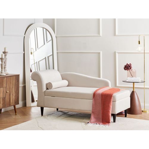 Chaise Longue Côté Gauche Luiro Velours Beige Avec Rangement