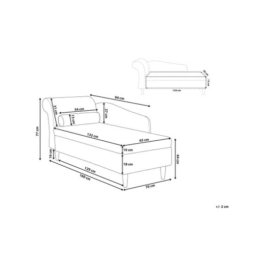 Chaise Longue Côté Gauche Luiro Velours Beige Avec Rangement