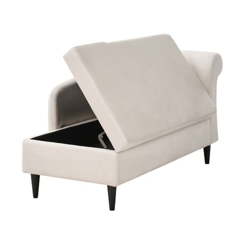 Méridienne Côté Droit Luiro Velours Beige Avec Rangement