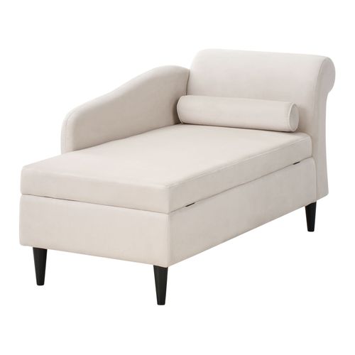 Méridienne Côté Droit Luiro Velours Beige Avec Rangement