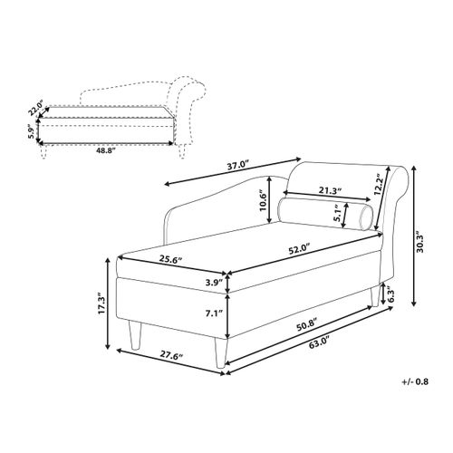 Méridienne Côté Droit Luiro Velours Beige Avec Rangement