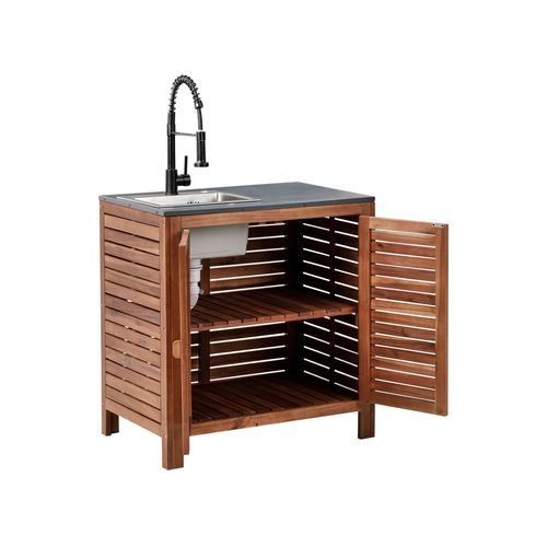 Meuble De Cuisine D'extérieur Avec Évier Brucoli Acacia 80 Cm 50 Cm Marron/noir