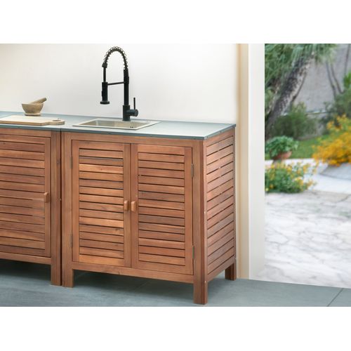 Meuble De Cuisine D'extérieur Avec Évier Brucoli Acacia 80 Cm 50 Cm Marron/noir