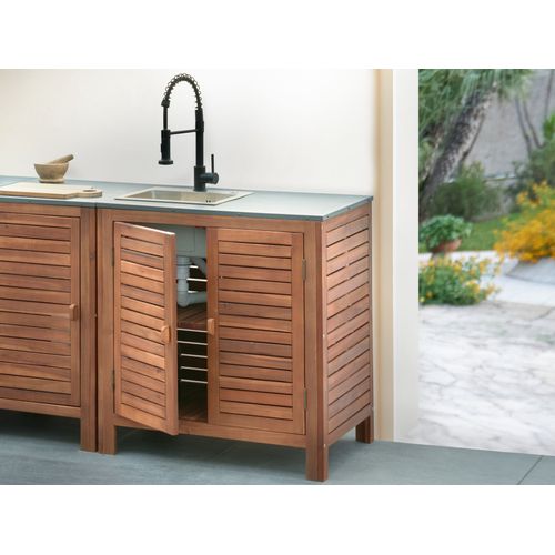 Meuble De Cuisine D'extérieur Avec Évier Brucoli Acacia 80 Cm 50 Cm Marron/noir