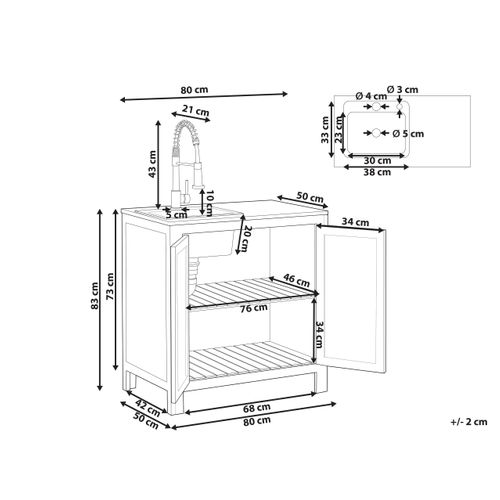 Meuble De Cuisine D'extérieur Avec Évier Brucoli Acacia 80 Cm 50 Cm Marron/noir