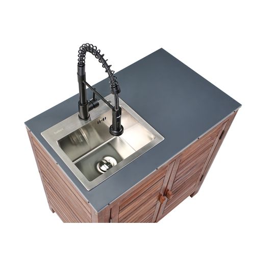 Meuble De Cuisine D'extérieur Avec Évier Brucoli Acacia 80 Cm 50 Cm Marron/noir