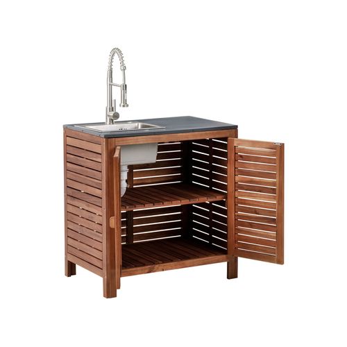 Meuble De Cuisine D'extérieur Avec Évier Brucoli Acacia Marron/argenté