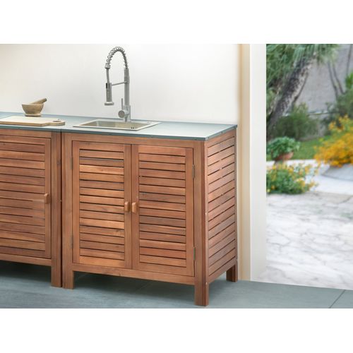 Meuble De Cuisine D'extérieur Avec Évier Brucoli Acacia Marron/argenté