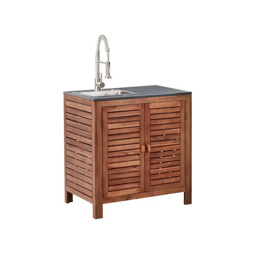 Meuble De Cuisine D'extérieur Avec Évier Brucoli Acacia Marron/argenté