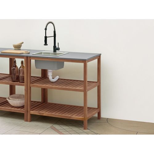 Ilot De Cuisine Extérieure Avec Évier Brucoli Acacia Marron/noir