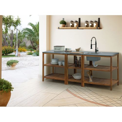 Ilot De Cuisine Extérieure Avec Évier Brucoli Acacia Marron/noir