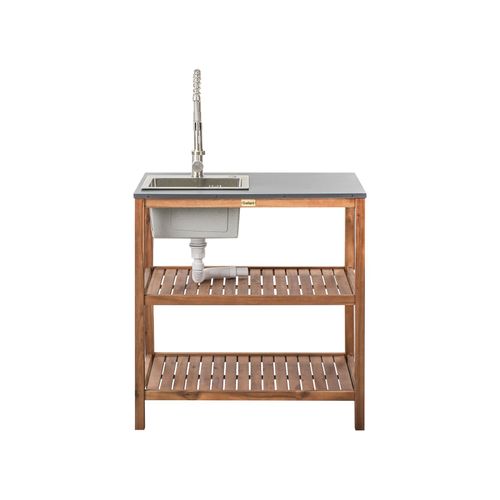 Ilot De Cuisine Extérieure Avec Évier Brucoli Acacia Marron/argenté