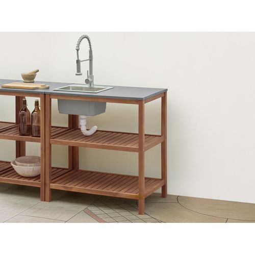 Ilot De Cuisine Extérieure Avec Évier Brucoli Acacia Marron/argenté