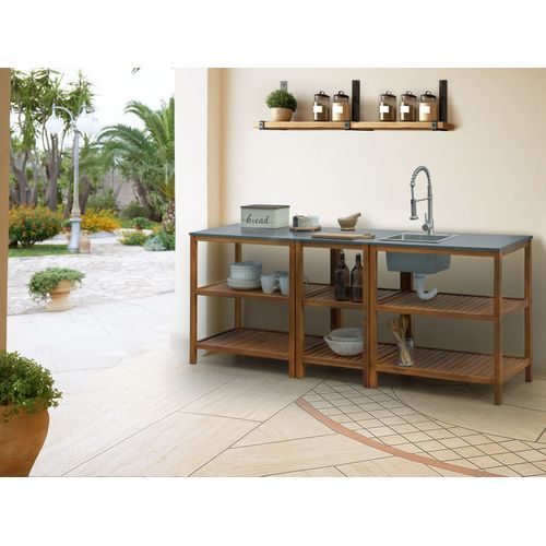 Ilot De Cuisine Extérieure Avec Évier Brucoli Acacia Marron/argenté