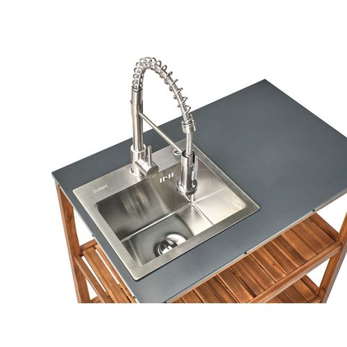 Ilot De Cuisine Extérieure Avec Évier Brucoli Acacia Marron/argenté