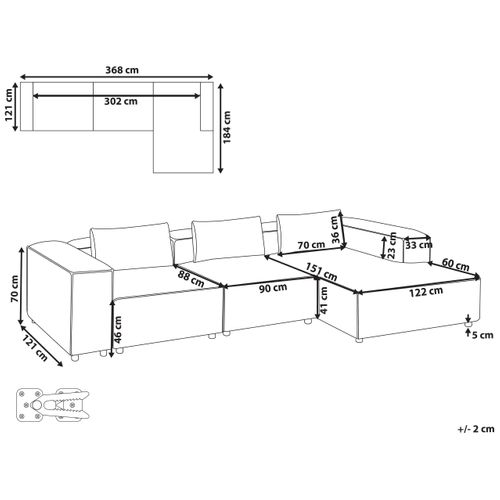 Canapé D'angle Modulable 4 Places Brande Gris Côté Gauche