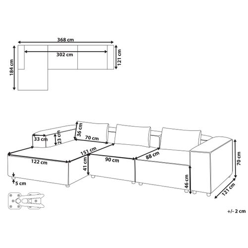 Canapé D'angle Modulable 4 Places Brande Gris Côté Droit