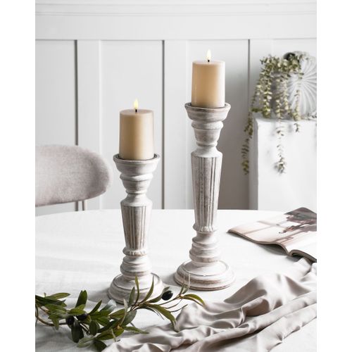 Lot De 2 Bougeoirs Darwa Bois De Manguier 30/40 Cm Marron Clair