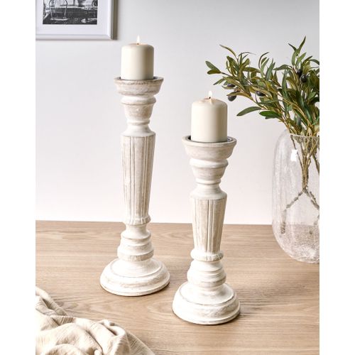 Lot De 2 Bougeoirs Darwa Bois De Manguier 30/40 Cm Marron Clair