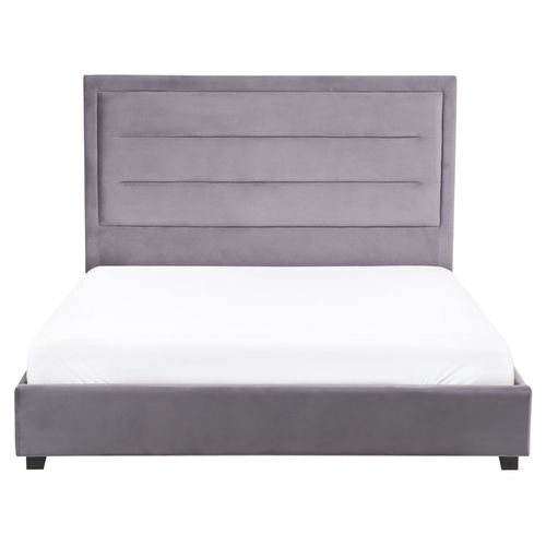 Lit Avec Sommier Velours Rouen 140 X 200 Cm Gris Foncé