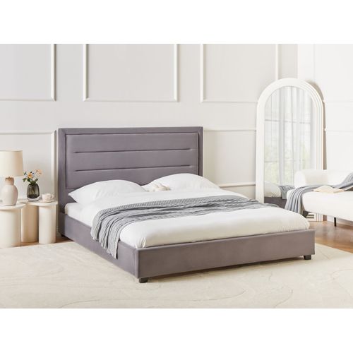 Lit Avec Sommier Velours Rouen 160 X 200 Cm Gris Foncé