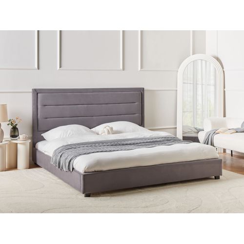 Lit Avec Sommier Velours Rouen 180 X 200 Cm Gris Foncé
