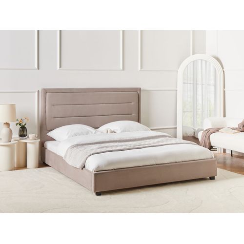 Lit Avec Sommier Velours Rouen 160 X 200 Cm Taupe