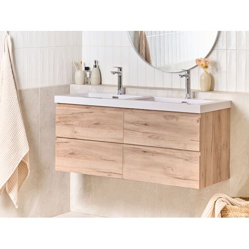 Meuble-lavabo Double à Fixation Murale Ranco Marron Clair