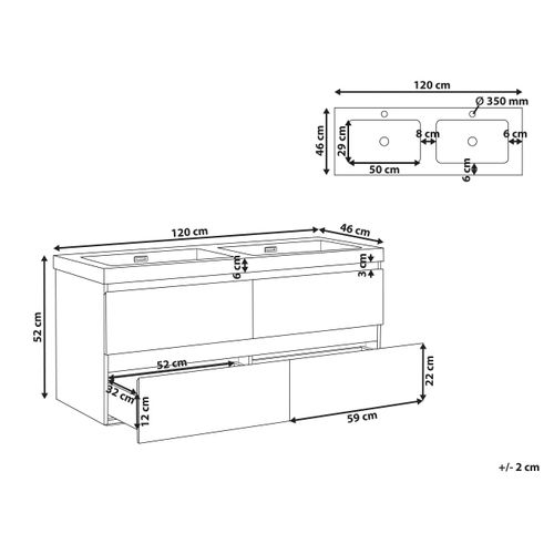 Meuble-lavabo Double à Fixation Murale Ranco Marron Clair